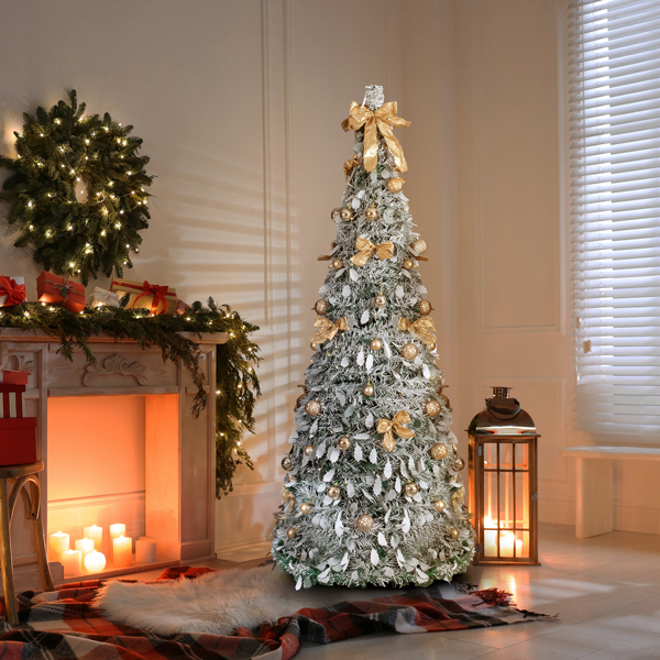 7ft 绿色植绒 伸缩圣诞树 PVC 170暖白灯8模式  带金色配饰 圣诞树 30V 3.6W 美规-15