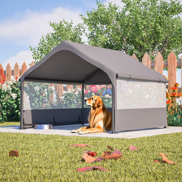 超大户外狗屋帐篷，带 3 面网窗，透气遮阳罩宠物庇护所，带顶篷和狗、猫、牲畜的地桩 – 4' x 4' x 3.3'，灰色不支持Self-Pick Up-1