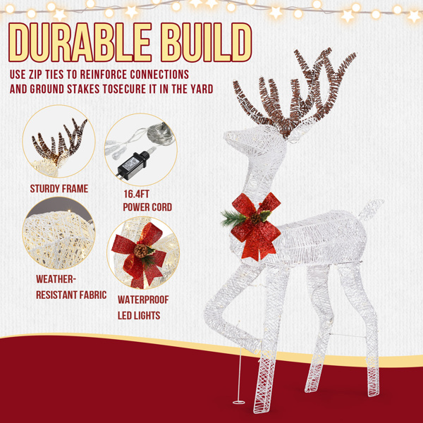 4ft  白色 单只鹿 棉线撒粉 90LED 暖白灯 圣诞灯饰麋鹿 31V 3.6W 英国-10