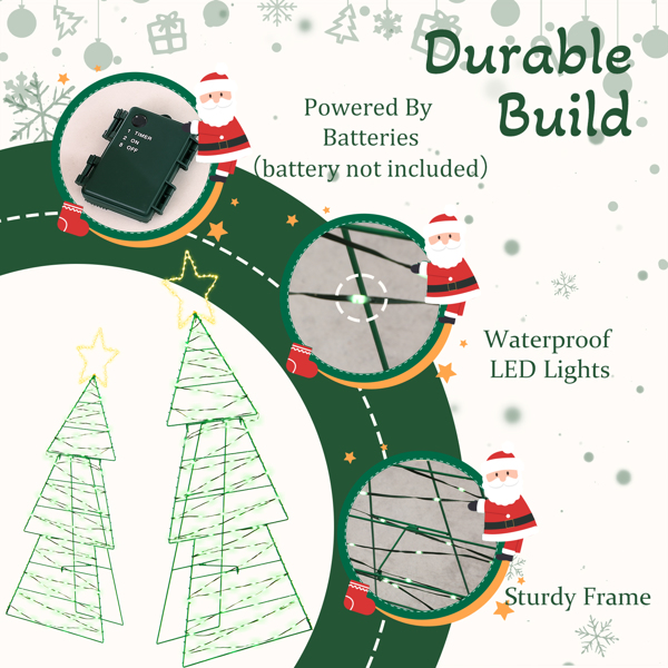 2pcs 4FT 3FT 绿色 圣诞树 2D 150L皮线灯绿光加铜丝灯暖白  电池盒 圣诞树灯装饰-8