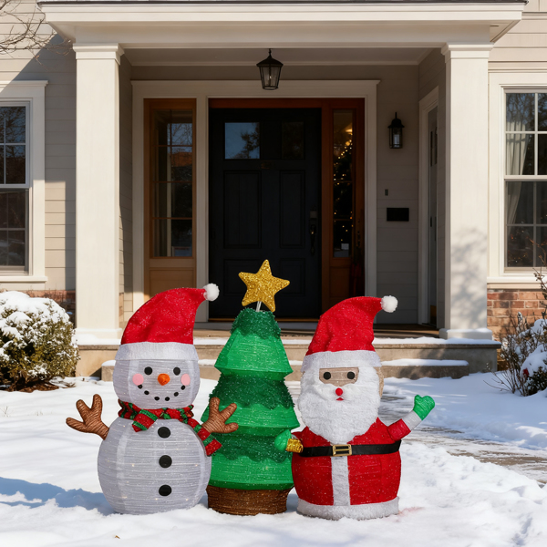 3pcs 30in 28in 28in 圣诞老人雪人树组合 葱布 150L暖白光皮线灯 伸缩款 圣诞灯饰经典元素 4.5V 3.6W 英规-10