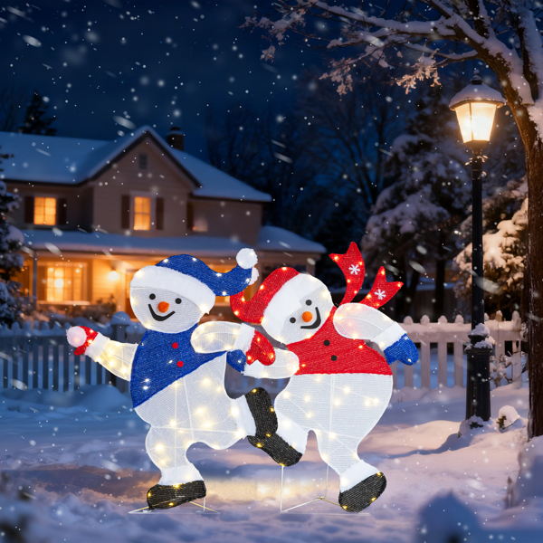 2pcs 3ft 蓝色红色 2D奔跑雪人 蒙布 120皮线灯暖白 圣诞灯饰雪人 4.5V 3.6W 美规-11