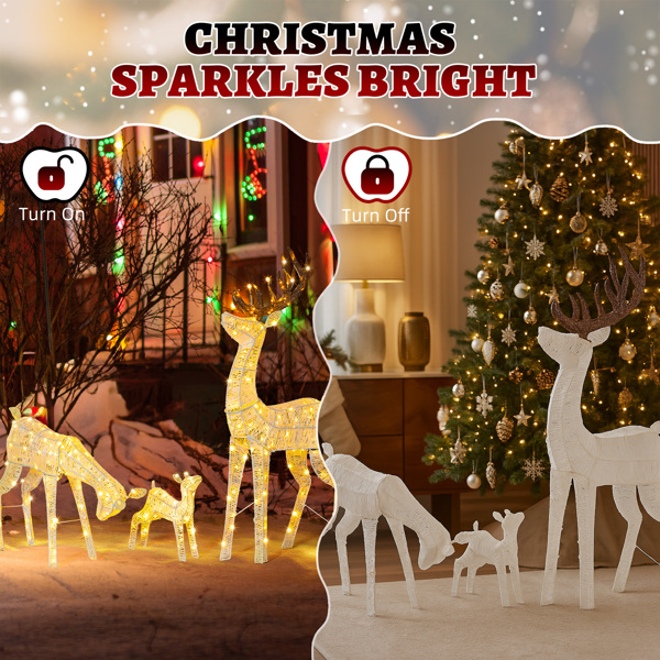 3pcs 5FT  白色 家庭麋鹿 280LED暖白灯 绕线撒粉 圣诞灯饰麋鹿 30V 6W-4