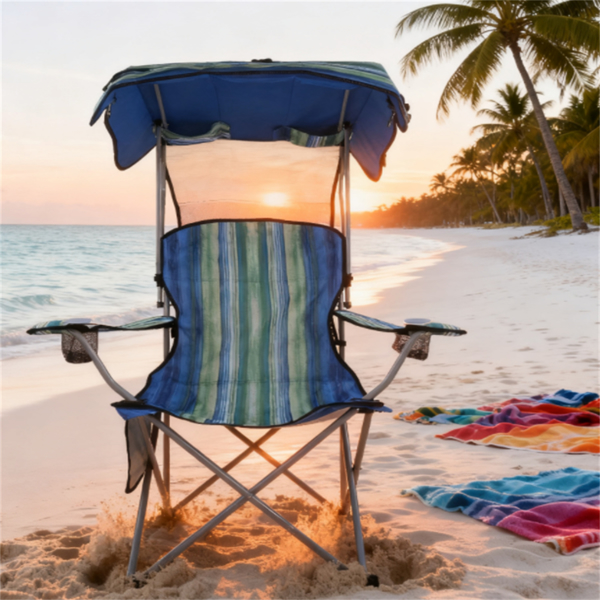 多色露营椅带遮阳棚，带便携袋的折叠式露营躺椅 -2