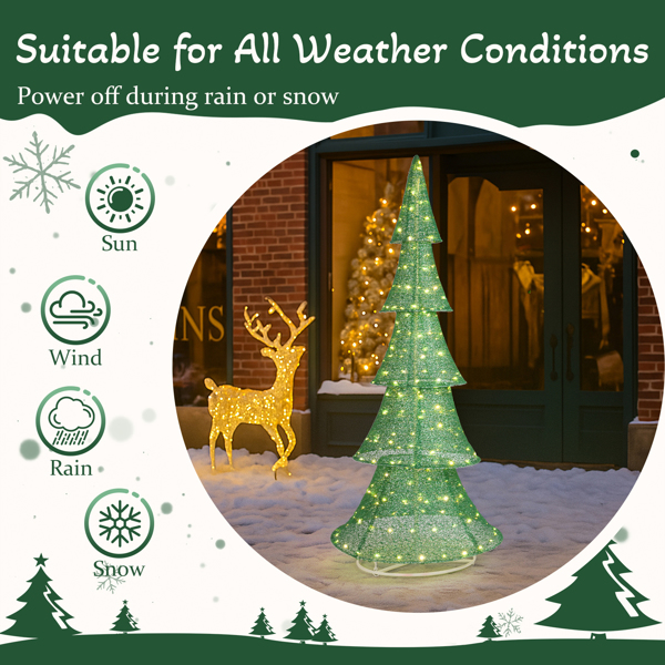 6ft 绿色 五层圣诞树 伸缩款 撒粉网布 200L暖白皮线灯 圣诞树灯装饰 30V 3.6W 美规-9