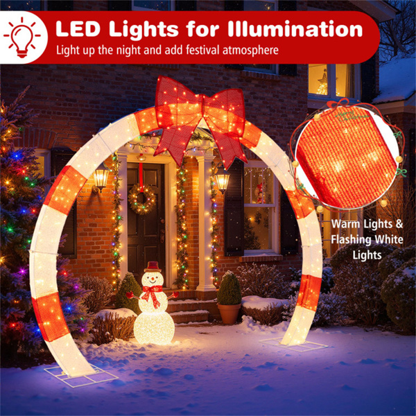 10.4英尺LED圣诞拱门-红色蝴蝶结，适用于花园/门廊/商业空间-11