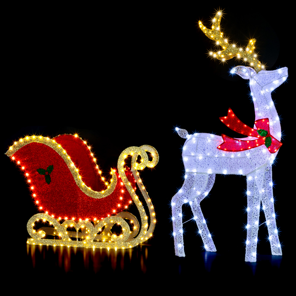 5FT  白加红  鹿拉车  448L皮线灯 白灯加暖白灯   蒙布 圣诞灯饰麋鹿 12V 8.4W 英规-1