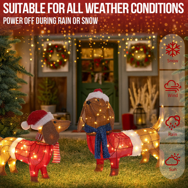 2pcs  30in 28in 棕色 腊肠狗组合 葱布 115L暖白皮线灯   圣诞灯饰经典元素 4.5V 3.6W 美规-4