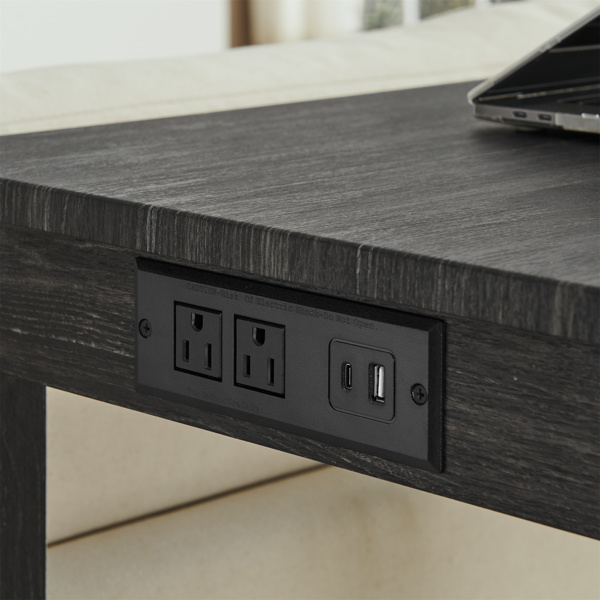 59 英寸吧台桌、餐桌、带电源插座的沙发桌、3 个软垫凳子、4 件套吧台桌椅套装，适用于客厅、餐厅、厨房 黑色-2