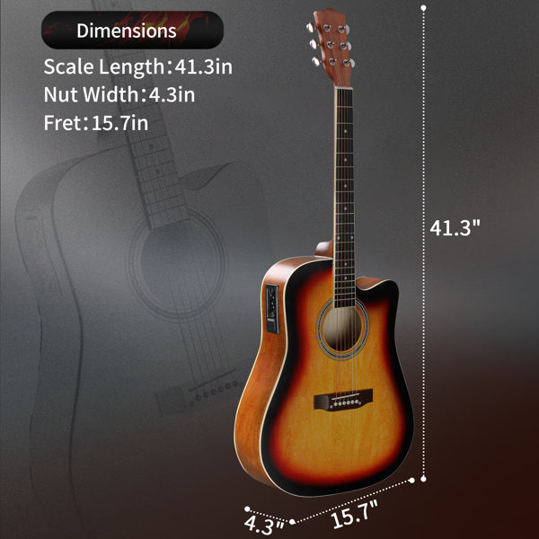 【亚马逊禁售】KMA101 41in 缺角调音EQ 椴木 带音箱 民谣吉他 擦色日落色-4
