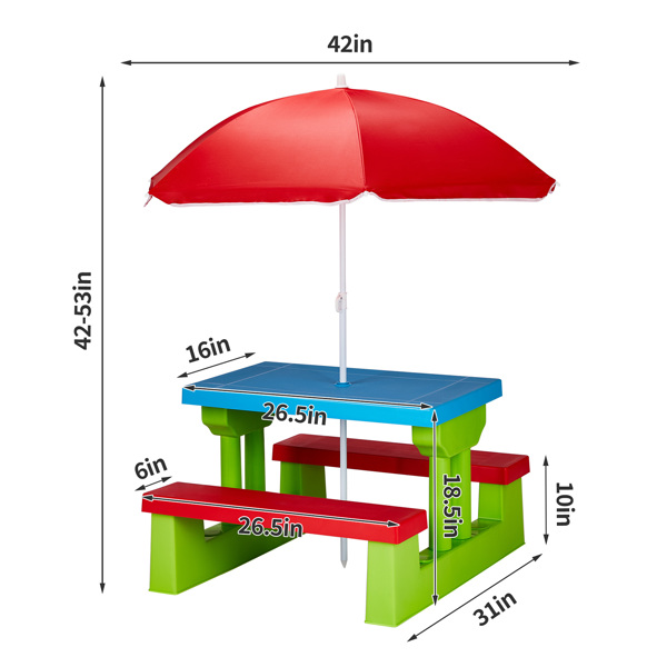 30.7inch 1pc桌子+2pcs凳子 红蓝绿拼色 儿童庭院桌椅套装-7