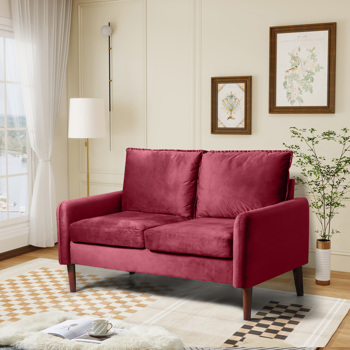 54英寸丝绒沙发，适合小空间，现代织物沙发，触感舒适，紧凑型客厅及公寓家具，易于清洁，空间节省设计。