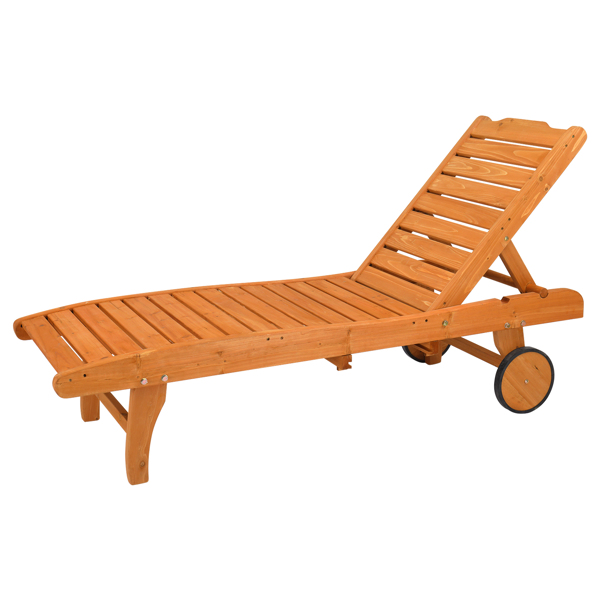  杉木 带轮带抽屉 两档调节 庭院木躺床 183*58*36.5cm 原木色 户外庭院 N001-3
