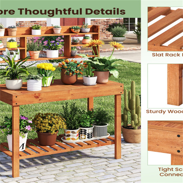 61英寸木制园艺工作台：翻转式桌面+隐藏式隔间，3层存储，净重35磅，硬木花园桌-11