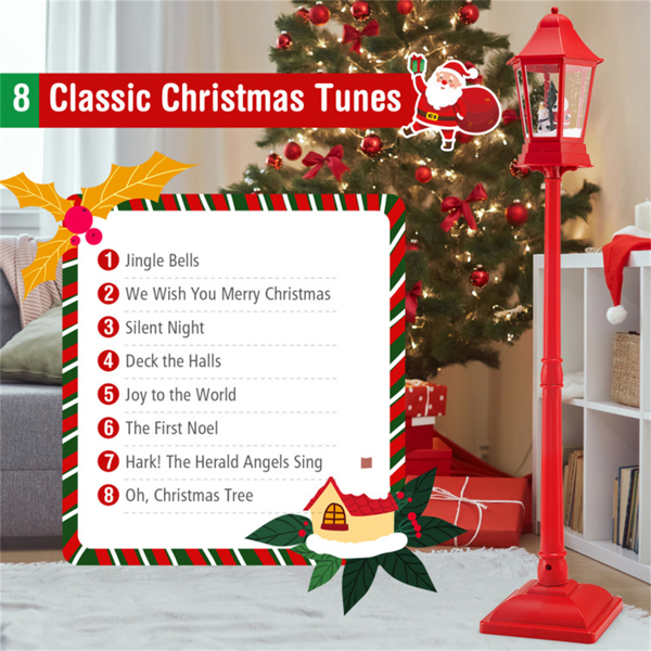 64英寸圣诞路灯装饰：圣诞老人/雪人/树景，60个暖白色LED，8个调，2种模式（立式/台式），红色，12.5×12.5×64英寸，4.5磅-7