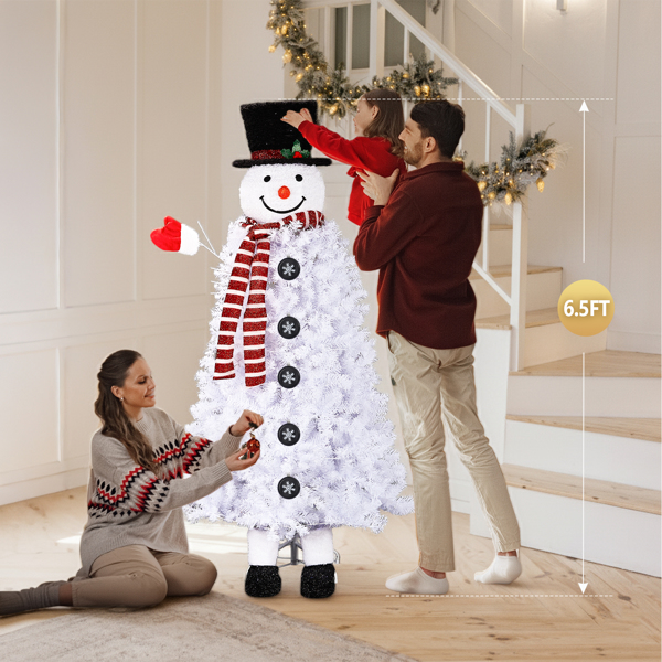 6.5ft 白色植绒 150灯 冷色8模式 700枝头 自动树结构 雪人造型 PVC材质 圣诞树 美规-5