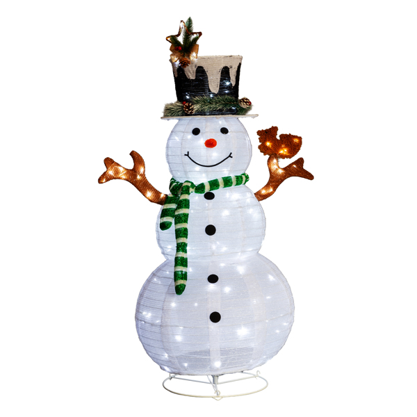 4ft 白色 松鼠星星雪人 葱布 120L白光LED灯 伸缩款 圣诞灯饰雪人 30V 3.6W 美规-2