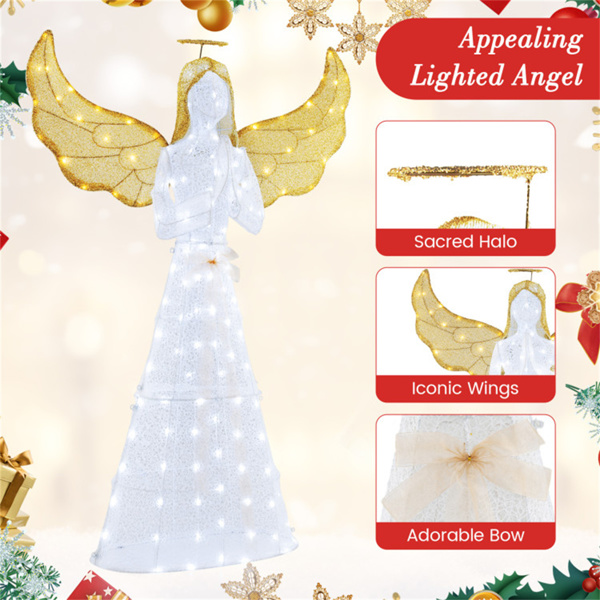 5英尺预点亮圣诞天使装饰，150个LED灯（暖白色），IP44防风雨圣诞装饰，带木桩和拉链-5
