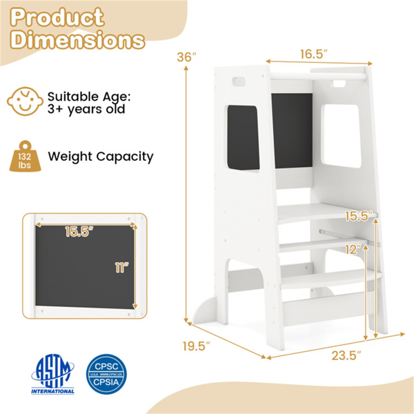 多用途幼儿厨房踏步凳，带活动黑板，高度可调，轨道-白色-5