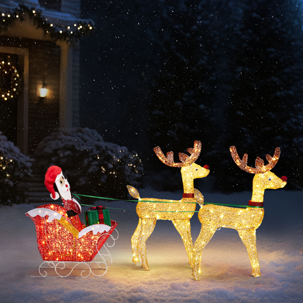 180*24*86cm  鹿拉老人 拼接款 暖白灯 270灯 撒粉网布 圣诞灯饰麋鹿30V 6W-8