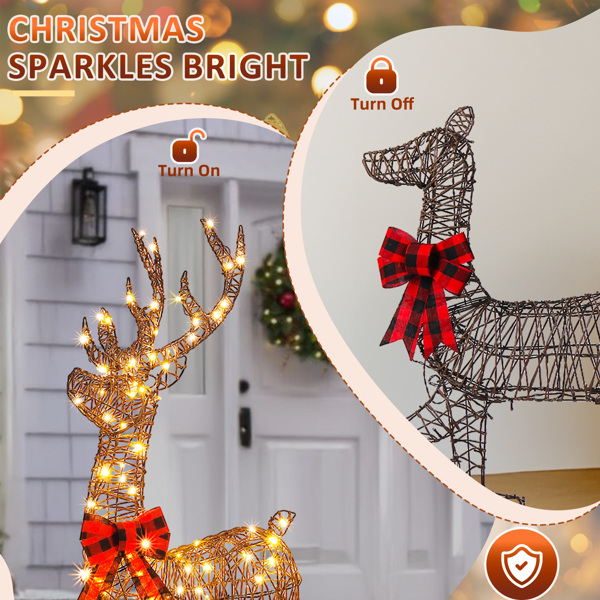 3pcs 5FT  棕色绕藤 家庭麋鹿 290LED暖白灯 塑料 圣诞灯饰麋鹿 30V 6W-11