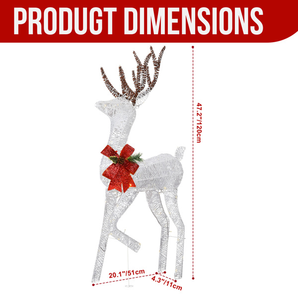 4ft  白色 单只鹿 棉线撒粉 90LED 暖白灯 圣诞灯饰麋鹿 31V 3.6W 英国-7