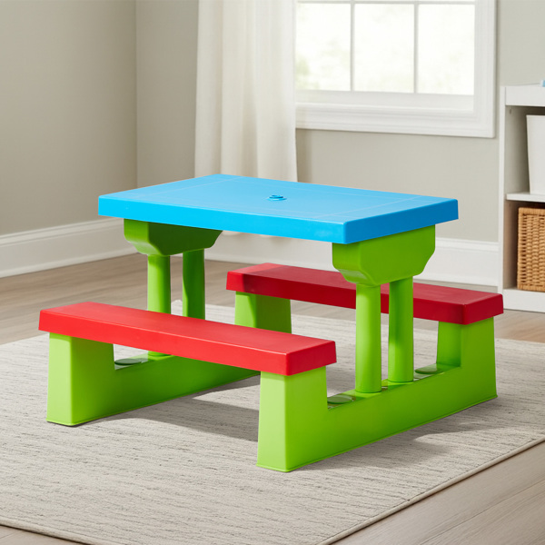 30.7inch 1pc桌子+2pcs凳子 红蓝绿拼色 儿童庭院桌椅套装-6