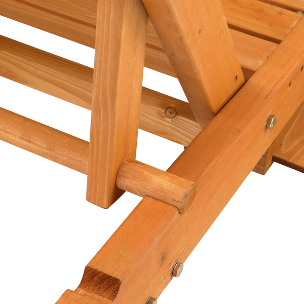  杉木 带轮带抽屉 两档调节 庭院木躺床 183*58*36.5cm 原木色 户外庭院 N001-23