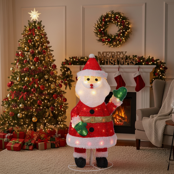 3.3ft  葱布加羊圈绒 挥手圣诞老人 100L暖白皮线灯 伸缩款  庭院圣诞老人装饰 4.5V 3.6W 美规-10