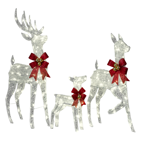 3pcs 4FT  银色 家庭麋鹿 210LED暖白灯 闪粉网纹布 圣诞灯饰麋鹿 30V 3.6W-15