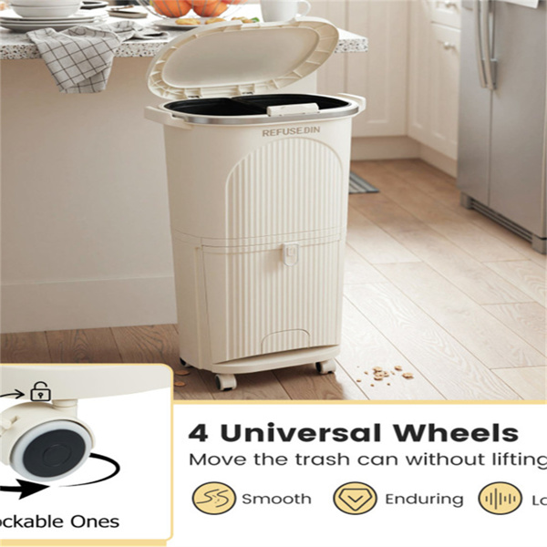 10加仑带盖厨房垃圾桶和2个可拆卸桶，2个隔间，PP材料，17" x 11.5" x 29.5"-9