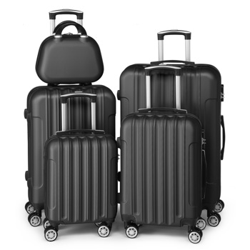  竖纹款5件套 ABS拉杆箱 16in 20in 24in 28in+12in手提箱 ABS 铁拉杆 经典色系-黑色
