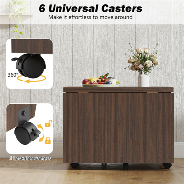 48英寸可折叠咖啡桌可扩展中央桌，带储物柜和轮子-核桃色-10