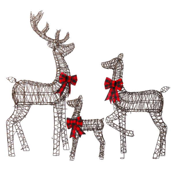 3pcs 5FT  棕色绕藤 家庭麋鹿 290LED暖白灯 塑料 圣诞灯饰麋鹿 30V 6W-12