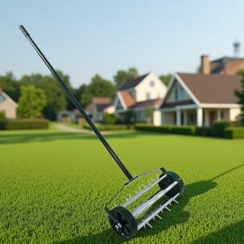 重型滚动草坪打孔机，旋转推齿草坪打孔机，带 3 件长钢手柄的尖刺土壤草坪打孔机园艺工具，用于花园庭院草坪维护，花园庭院旋转推--不支持self-pick up