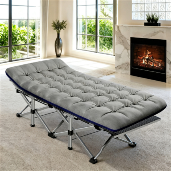 灰色户外露营床，带垫子和手提包，重型户外床-2