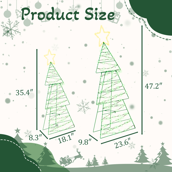 2pcs 4FT 3FT 绿色 圣诞树 2D 150L皮线灯绿光加铜丝灯暖白  电池盒 圣诞树灯装饰-6