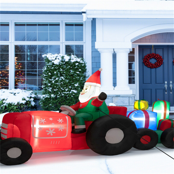 9英尺长的充气圣诞装饰（姜饼店和圣诞老人），彩色串灯+LED灯泡-10