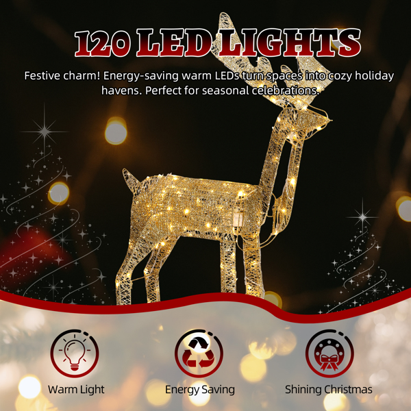 3.6ft 金色 电机摇头麋鹿 绕线撒粉 120LED暖白光 圣诞灯饰麋鹿 30V 3.6W 美规-2
