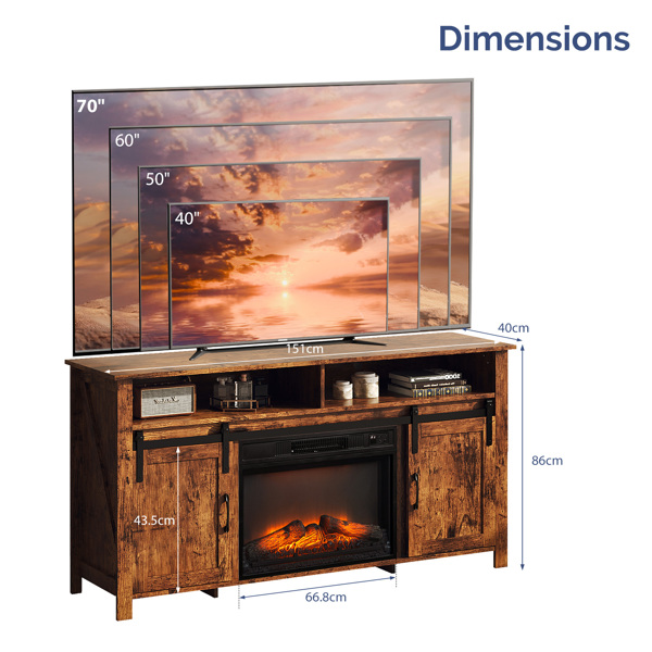 58寸腐木色谷仓门滑轨壁炉柜 151*39*75cm 23寸壁炉芯-6