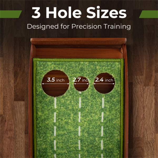 10英尺高尔夫推杆垫-自动回球，3洞尺寸（3.5英寸/2.7英寸/2.4英寸），棕色+绿色-8
