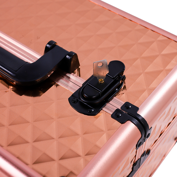 4pcs 拉杆式带万向轮 ABS 钻石纹 香槟金 化妆箱 33*23*78cm-17