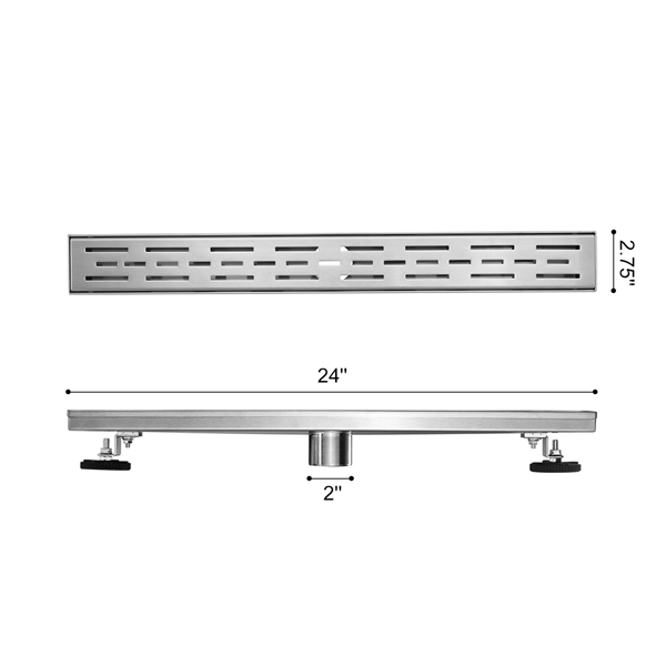 24英寸不锈钢线性淋浴地漏，含毛发过滤器与调平脚-8