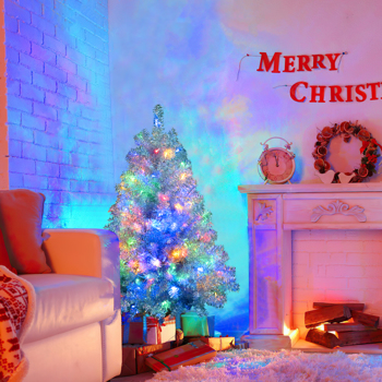 4英尺银色预亮灯人造圣诞树，铰链式全树形，带金属支架，400​​个树枝尖端，150个LED灯，11种照明模式，室内外节日装饰树