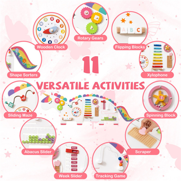 11合1恐龙活动墙忙碌板面板——木质感官玩具白色-10