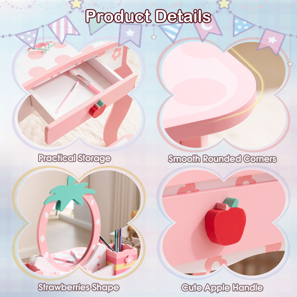 白色 密度板 喷漆+苹果丝印 1抽2桌面收纳盒 儿童梳妆桌套装-5