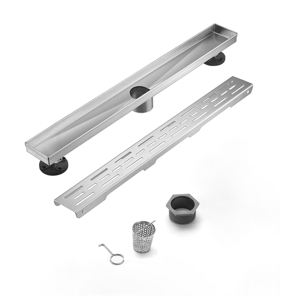 28英寸不锈钢线性淋浴地漏，含毛发过滤器与调平脚-7