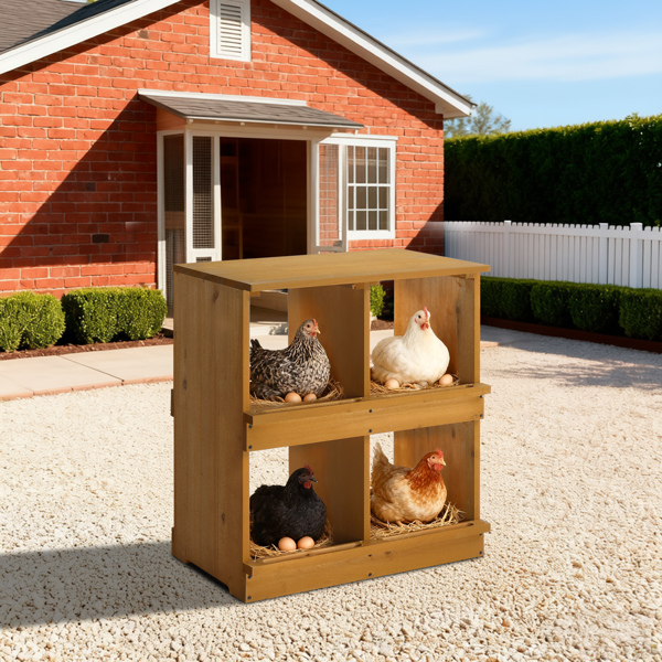 26*23.5*15.5inch 4隔间 普黄 平顶双层 杉木 喂食用品-4