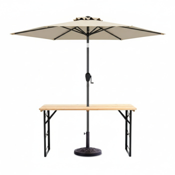 3件套庭院野餐套装-7.5英尺曲柄倾斜伞，重型树脂底座，可调节支腿，后院/花园/露营地