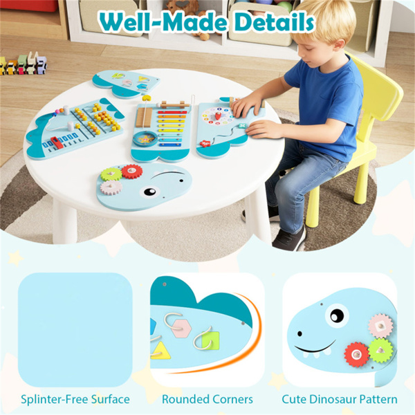 11合1恐龙活动墙忙碌板面板——木质感官玩具蓝色-9